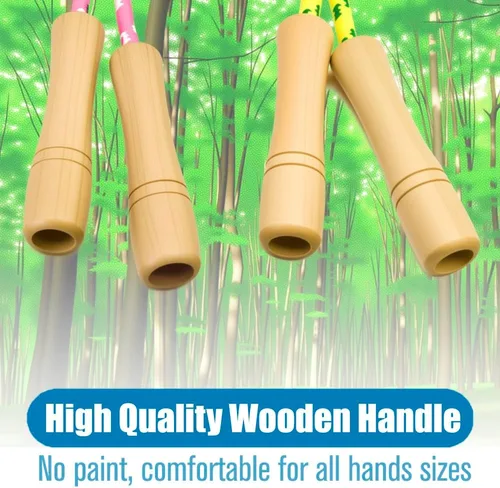 Vista 5 de Cuerda de saltar para niños – Mango de madera – Cuerda de saltar ajustable de algodón trenzado para niños pequeños fitness entrenamiento ejercicio