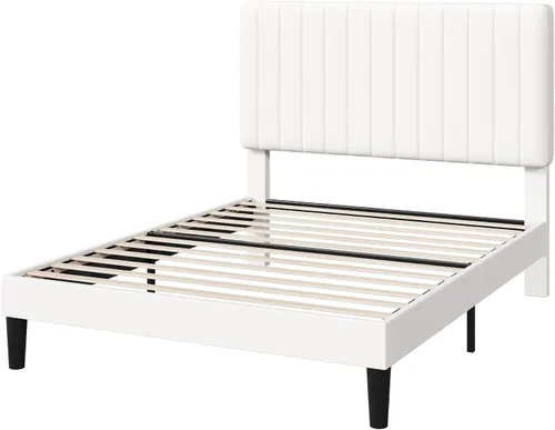 Vista 21 de HOOMIC Twin Bed Frame, Velvet Upholstered Platform Bed with Adjustable Vertical Channel Tufted Headboard, Mattress Foundation with Strong Wooden