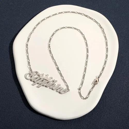 Vista 7 de Drawelry Collar con nombre personalizado de dos tonos con placa de oro de 18 quilates, chapado en doble corazón, placa con dije de placa de nombre