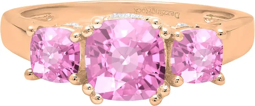 Vista 23 de Dazzlingrock Collection Anillo de boda de 3 piedras preciosas creadas en el centro de cojín de 0.04 quilates y diamante blanco natural redondo