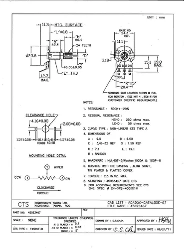 Vista 5 de Potenciómetros CTS 500K para guitarra eléctrica Potenciómetro de audio para guitarra A500K