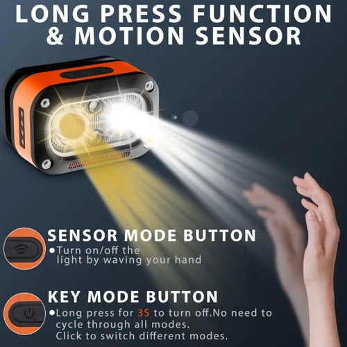 Vista 4 de Faro recargable 2 unidades, luces de cabeza superbrillantes para la frente, 5 modos de luz de cabeza impermeable con sensor de movimiento, linterna