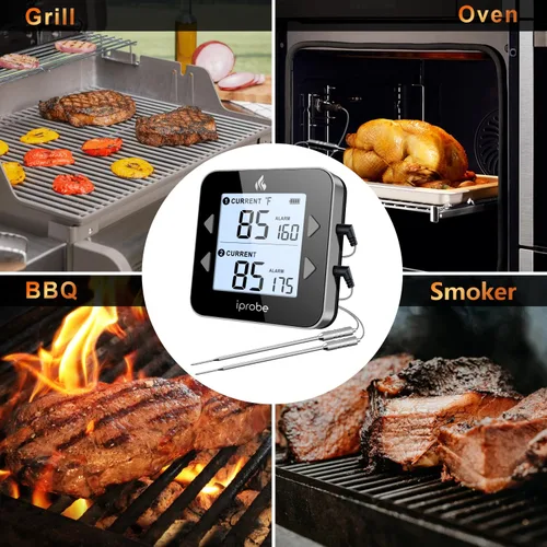 Vista 8 de Termómetro digital recargable y resistente al agua con sonda dual para carne - Termómetro de cocina con pantalla LCD retroiluminada grande