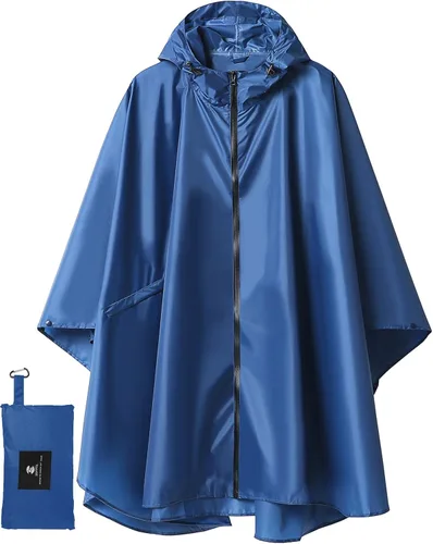 Vista 20 de SaphiRose - Poncho de lluvia unisex impermeable con capucha para mujeres adultas con bolsillos A-negro-blanco