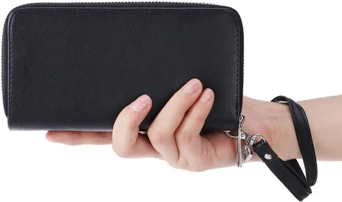 Vista 7 de Cartera de teléfono celular para mujer con doble cremallera y correa de muñeca extraíble