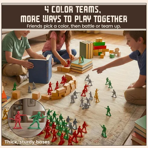 Vista 4 de LovesTown Juego de soldados de juguete multijugador, 120 unidades de hombres del ejército en 4 colores, rellenos de calcetines para niños