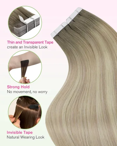 Vista 151 de YoungSee Extensiones de Cabello Humano con Cinta Balayage Extensiones de Cabello con Cinta Marrón Oscuro Extensiones de Cabello con Cinta Ombre
