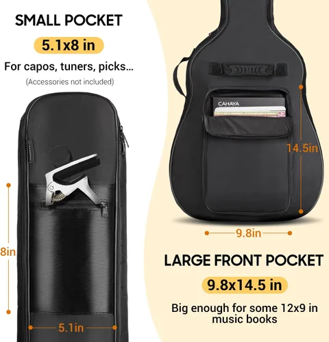 Vista 6 de CAHAYA CY0152 - Bolsa para guitarra acústica de 41 pulgadas, acolchado de 0.35 pulgadas, resistente al agua, correa de hombro ajustable doble