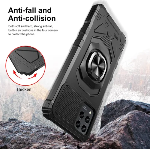 Vista 6 de Para T-Mobile Revvl 6 Pro 5G - Funda de metal resistente de doble capa a prueba de golpes con soporte magnético para automóvil, protector de Negro