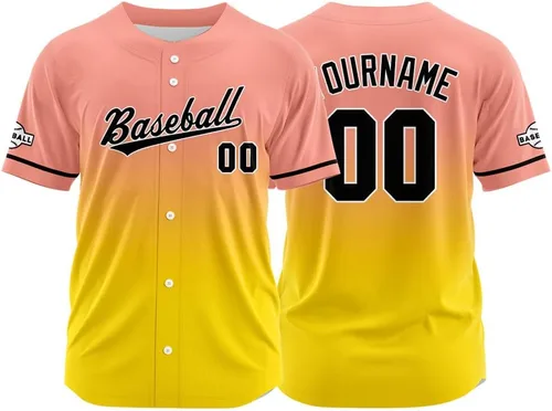 Vista 5 de Camiseta de béisbol con degradado personalizado, nombre, número y logotipo personalizados para hombres, mujeres y niños
