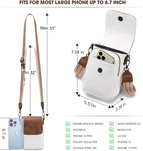 Vista 4 de POIUGOYA Bolsos cruzados pequeños para mujer, a la moda, de cuero, con triple compartimento, para teléfono celular, con correa ajustable