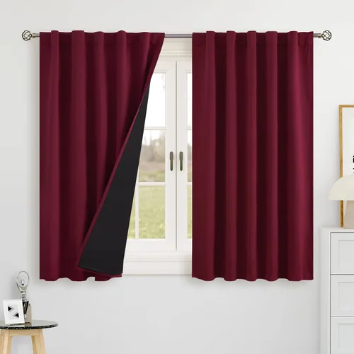 Vista 104 de BGment Cortinas 100% opacas beige de 63 pulgadas de largo con forro aislante térmico, bolsillo para varilla y lengüeta trasera de doble capa