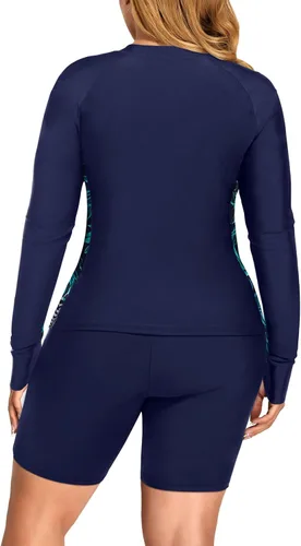 Vista 3 de Daci Traje de baño tipo tankini de manga larga con cremallera frontal y protección solar UPF 50 para mujer