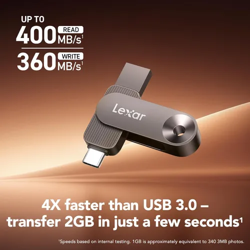 Vista 3 de Lexar Unidad dual de estado sólido de 128 GB D500 USB 3.2 Gen 1, para dispositivos USB tipo C/USB tipo A, lectura de hasta 400 MB/s, compatible
