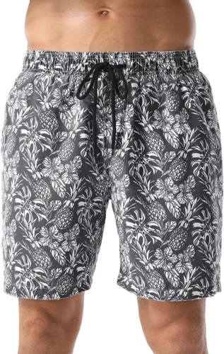 Vista 8 de Nonwe Traje de baño para hombre, ropa de playa, secado rápido, retro, suave, lavado, con cordón 275-Negro