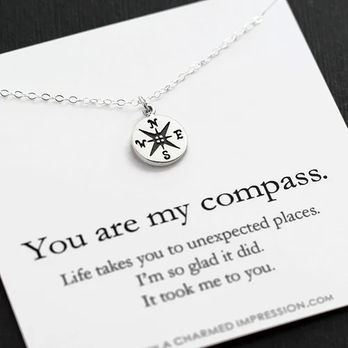 Vista 2 de A Charmed Impression Collar de brújula de plata de ley - You Are My Compass regalo para esposa novia