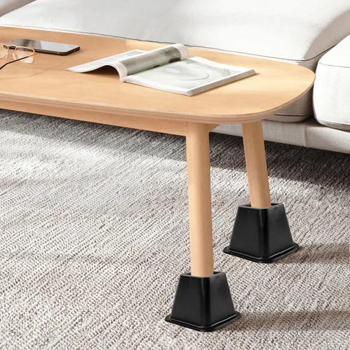 Vista 6 de Paquete de 6 elevadores para muebles de cama, de plástico de calidad de 4 pulgadas, patas de cama negras apilables para sofá, silla, gabinete