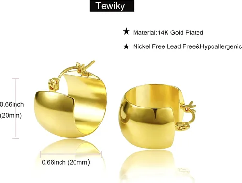 Vista 17 de Aretes de aro gruesos de oro para mujer, chapados en oro de 14 quilates, aretes de aro triple, hipoalergénicos, a la moda, aretes de aro gruesos
