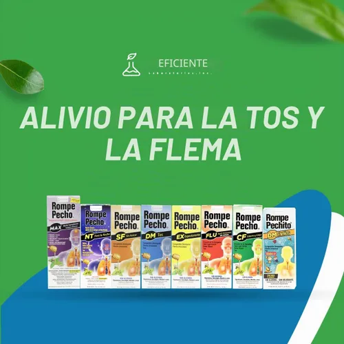 Vista 6 de Rompe Pecho, Jarabe para la gripe y la tos, Sin Azúcar, 6 Oz, Botella. Ámbar