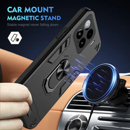 Vista 3 de Funda compatible con Redmi A1, compatible con Redmi A2, soporte magnético para automóvil [PC duro + TPU] 2 en 1, color negro