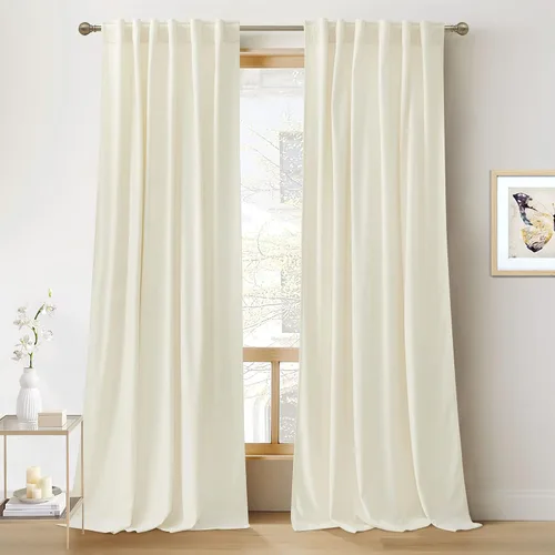 Vista 37 de RYB HOME Cortinas 100% opacas de terciopelo blanco para dormitorio, pestaña trasera y bolsillo para barra, aislamiento térmico, cortinas