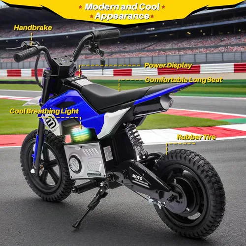 Vista 2 de Blitzshark Motocicleta Eléctrica de Tierra de 24 V para niños, motocicleta eléctrica con motor de 200 W de 5 a 12 años, motocicleta eléctrica