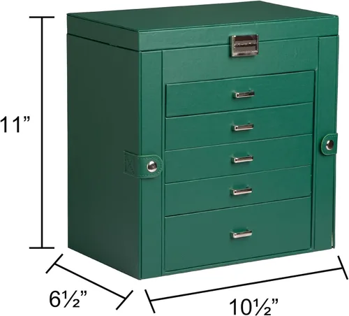 Vista 2 de Frebeauty Joyero grande, organizador de joyas de piel sintética de 6 niveles con cerradura, estuche de almacenamiento multifuncional con espejo