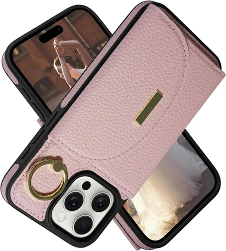 Vista 43 de Funda tipo cartera de Keallce para iPhone 14 Pro de 6.1 pulg., funda con tapa y ranuras para tarjetas, soporte con anillo, funda protectora de piel