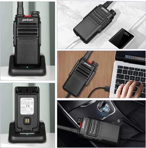 Vista 3 de pxton 999S Walkie Talkies recargables para adultos de largo alcance con auriculares actualizados y estación de carga, radios de mano GMRS de dos