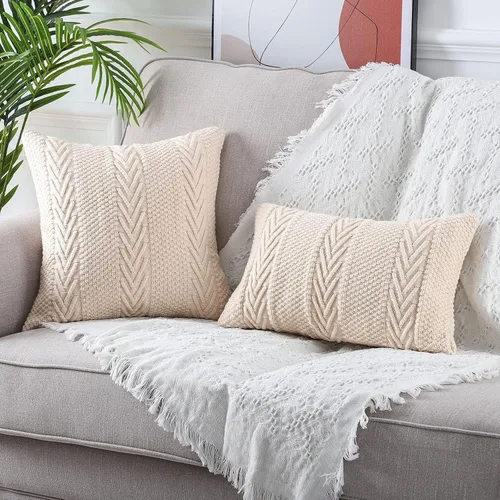 Vista 5 de MANDIOO Fundas de almohada decorativas de punto de algodón, suaves y acogedoras, fundas de cojín para exteriores, fundas de almohada modernas