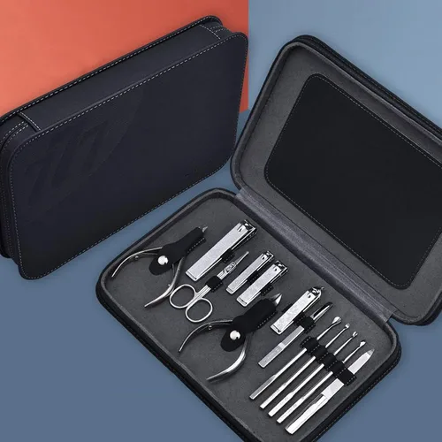 Vista 8 de Cortaúñas para uñas de los pies, juego de manicura de 13 piezas de acero inoxidable, kit de aseo profesional para adultos, juego de cortaúñas