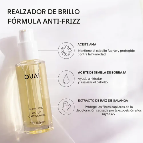 Vista 5 de Aceite para el cabello OUAI tamaño de viaje - Aceite protector térmico para el cabello para el control del encrespamiento - Añade brillo y suaviza