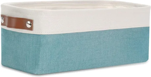 Vista 11 de DULLEMELO Cesta de almacenamiento pequeña para estantes, pequeña cesta plegable de tela rectangular para estantes, armarios, guardería, hogar Beige