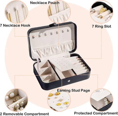 Vista 5 de Kendal Travel Jewelry Box, Small Portable Jewelry Organizer Mini Jewelry Case for Women, Earing Organizer, Leather Portable Jewelry Storage Boxes