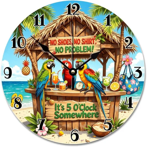 Vista 4 de Reloj de pared Whatever Modern Wood Clock de 10 pulgadas, silencioso, sin tictac, funciona con pilas, para sala de estar, dormitorio, cocina, A