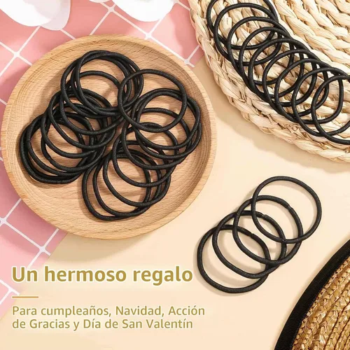 Vista 6 de 150 ligas negras para cabello grueso y rizado, bandas para el cabello a granel, soportes para cola de caballo, elásticos para el cabello
