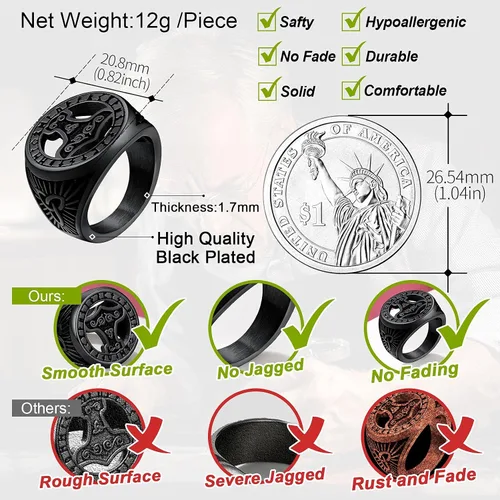 Vista 3 de FaithHeart Viking Vegvisir Pirate Compass Anillos, Acero Inoxidable Chapado en Oro de 18K Símbolo nórdico Vintage Joyería Personalizada Personalizada