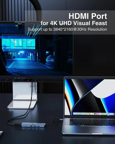 Vista 2 de Hub USB C 6 en 1, adaptador USB C, USB 3.0, HDMI 4K, 2 USB 2.0, lector de tarjetas SD/TF, estación de acoplamiento para dispositivos Mac Pro/Air