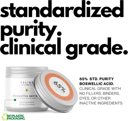 Vista 3 de FOLIUS LABS Boswellia Serrata Extracto Suplemento de 500 mg – Apoyo saludable para las articulaciones, apoyo para el alivio muscular – 65% de ácidos