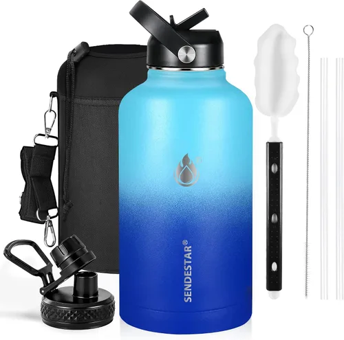 Vista 41 de SENDESTAR Botella de agua aislada de 24 onzas, boca ancha, botella de agua de 24 onzas con tapa con popote, tapa de boquilla, acero inoxidable