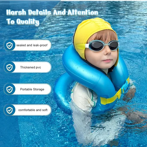Vista 4 de Chaleco de natación para niños pequeños de 3-6/5-12 años, 30-50/50-90 libras, flotadores inflables portátiles para piscina con hebilla de seguridad