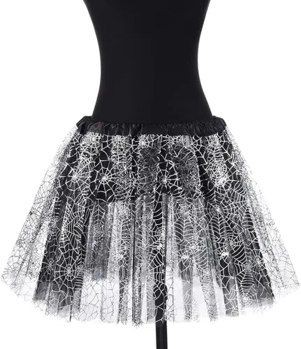 Vista 6 de Nicute Falda tutú para mujer, falda de tul en capas, falda de baile de araña, cosplay, disfraz de tutú de Halloween para mujeres y niñas