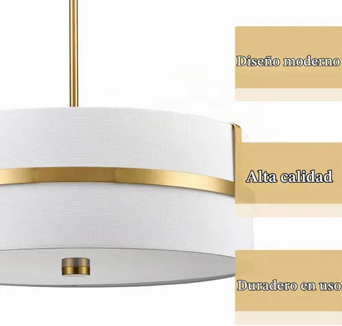 Vista 3 de HYDELITE Moderna lámpara colgante dorada de 4 luces con pantalla de lino de Dorado