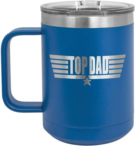 Vista 8 de TOP DAD Taza de café negra de 15 oz con tapa deslizante Taza de café de viaje aislada Ideas de regalos del día del padre de hijo o hija