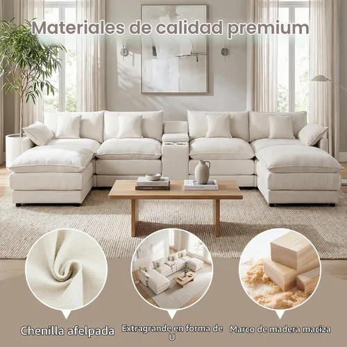 Vista 8 de ONEMMLION Sofá seccional en forma de U de gran tamaño de 145 pulgadas