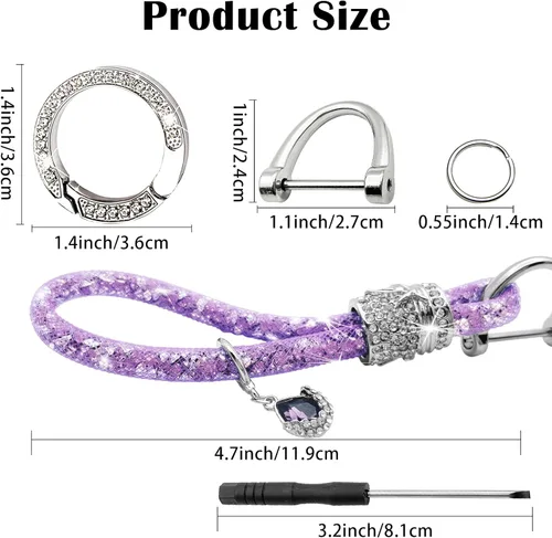 Vista 2 de Llavero de cristal para mujer llavero de moda con diamantes de imitación universal para llave de coche morado