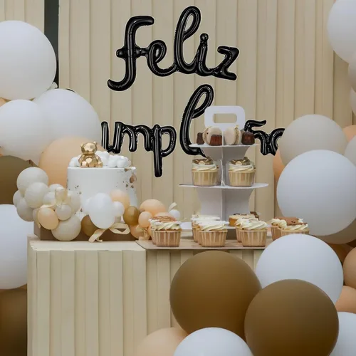 Vista 3 de ZHENGYE Globos Negros de Feliz Cumpleanos con Letras Pequeñas Conectadas Pancarta de Globos Globos de Feliz Cumpleaños Globos de Papel de Aluminio