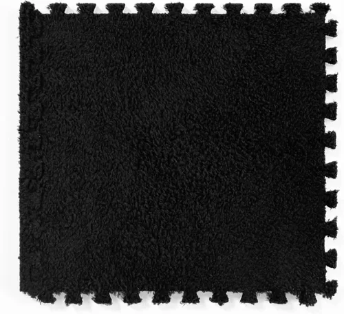 Vista 8 de 12 piezas de baldosas de alfombra de espuma entrelazadas para niños con borde, cuadrados gruesos de alfombra de felpa, tapetes de juego para el Negro