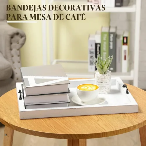Vista 7 de Didaey 3 bandejas de madera rústica con asas, bandejas para servir alimentos de granja, bandejas de madera vintage para alimentos, bandejas