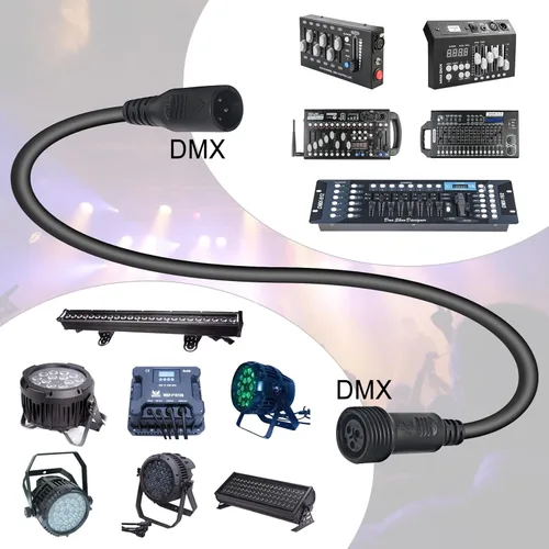 Vista 3 de Cable de cable de luces de escenario al aire libre, cable DMX aterproof de 3.3 ft/3.2 pies con XLR macho para luz Par LED impermeable usada por